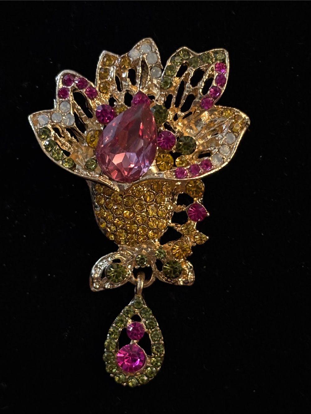 Gold-Tone Floral Drop Pendant Brooch